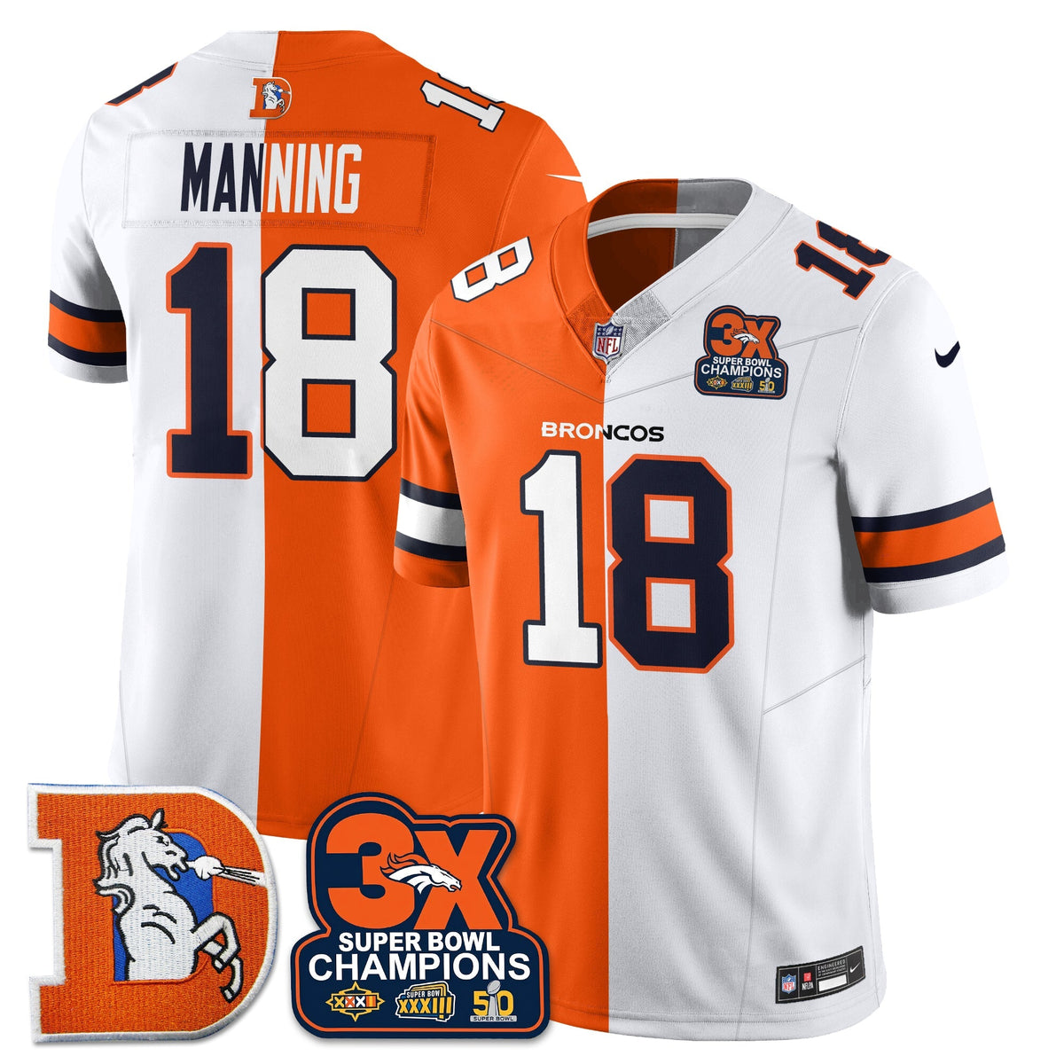 DEN 3-Time Champions Patch Throwback Vapor Limited Split Jersey