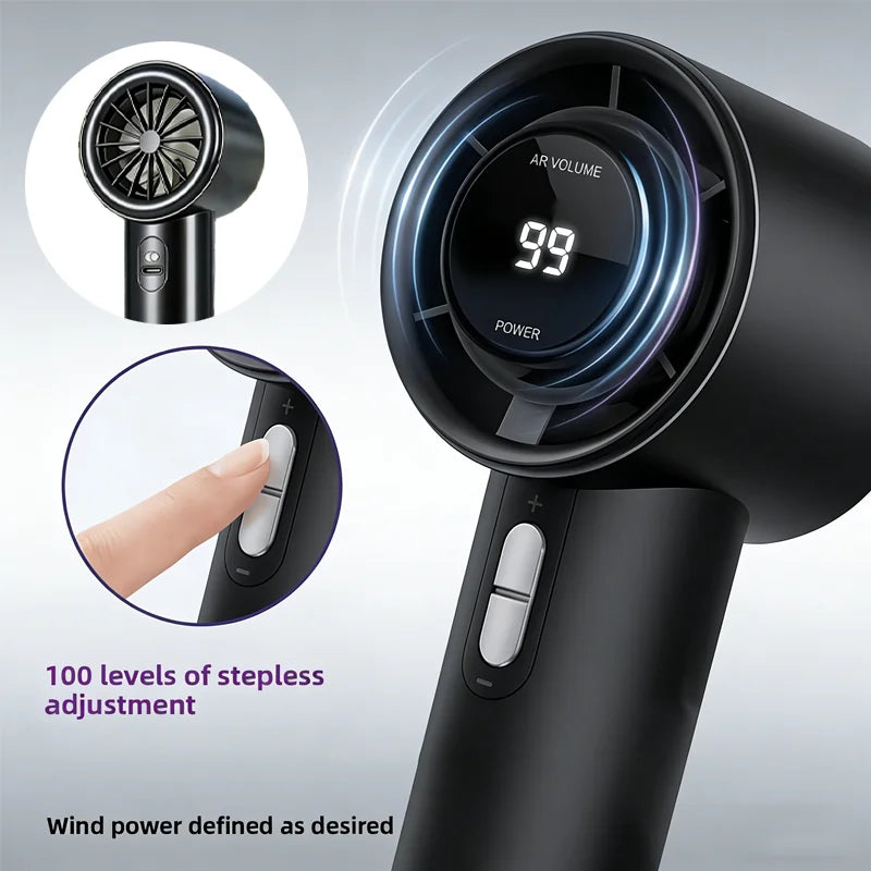 Rechargeable Handheld USB Fan, 100 Adjustable Speeds Digital Screen Mini Personal Fan, Lightweight Portable Cooling Fan for Outd