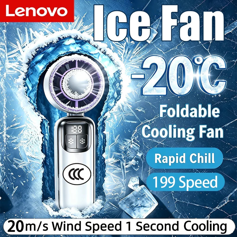 Lenovo 199 High Speed Turbo Jet Ice Cooler Fan USB Rechargeable Handheld Fan with Brushless Motor for Outdoor Office Travel