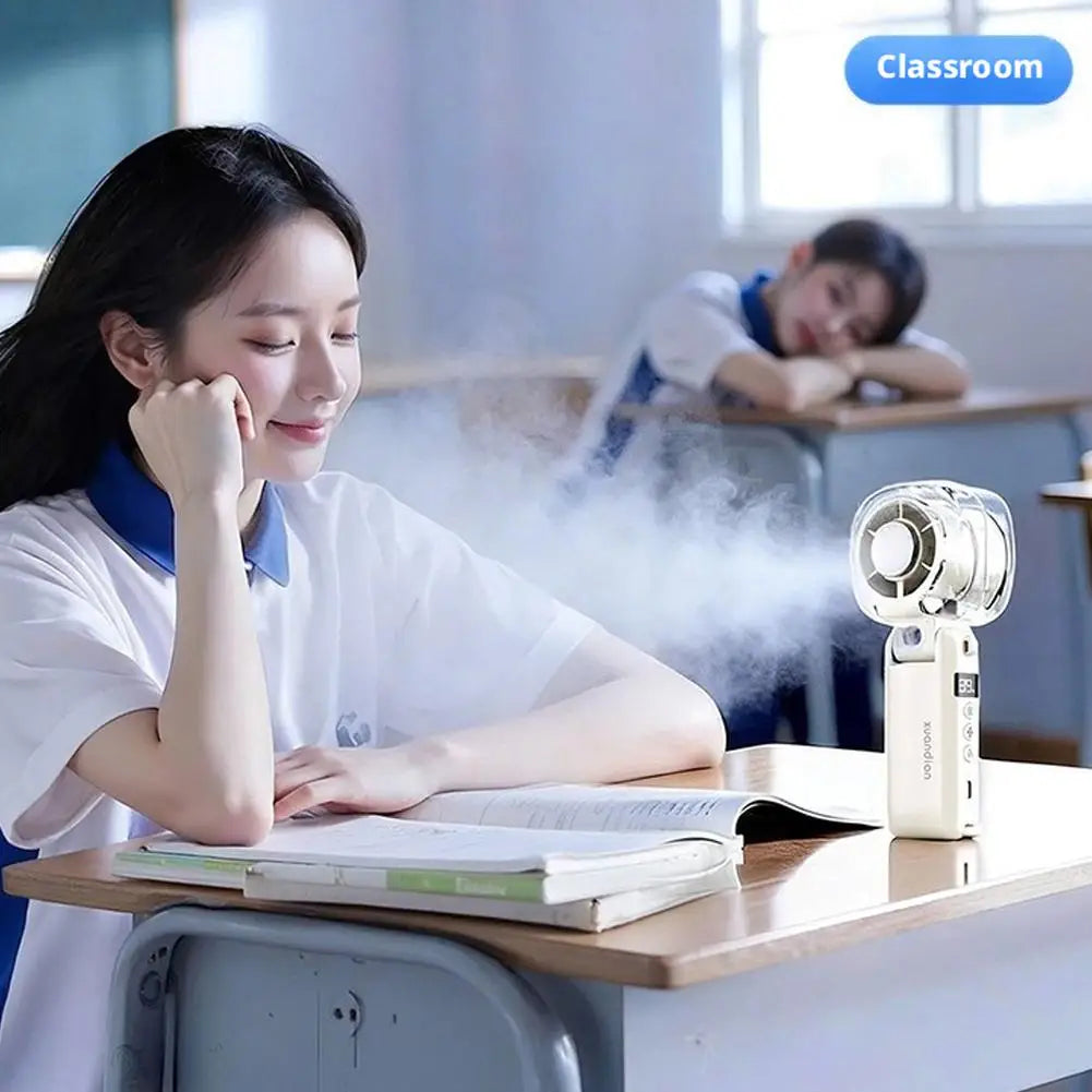 High-speed Fan High-quality Desktop Folding Digital Display Neck-hanging Ice Spray Humidifying Mini Handheld Small Fan Summer