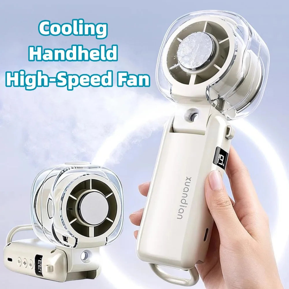 High-speed Fan High-quality Desktop Folding Digital Display Neck-hanging Ice Spray Humidifying Mini Handheld Small Fan Summer